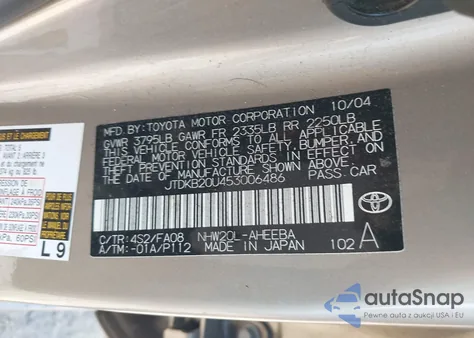 2005 Toyota Prius из США, поврежденный, VIN JTDKB20U453006486